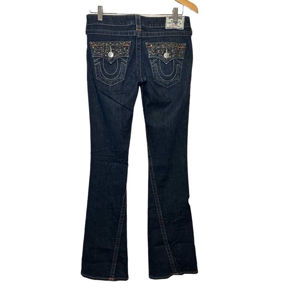 True Religion Dark Wash Flare Denim Jeans with Embellished Pockets Size 28